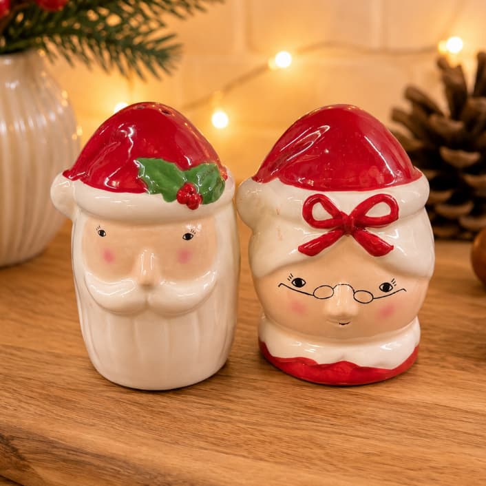 Jogo 2 Porta Condimentos de Porcelana Natalino Papai Noel Saleiro Decoração de Natal