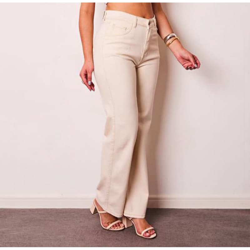 Calça Feminina Wide Leg Pantalona Cintura Alta Conforto Casual Elegante Tendência