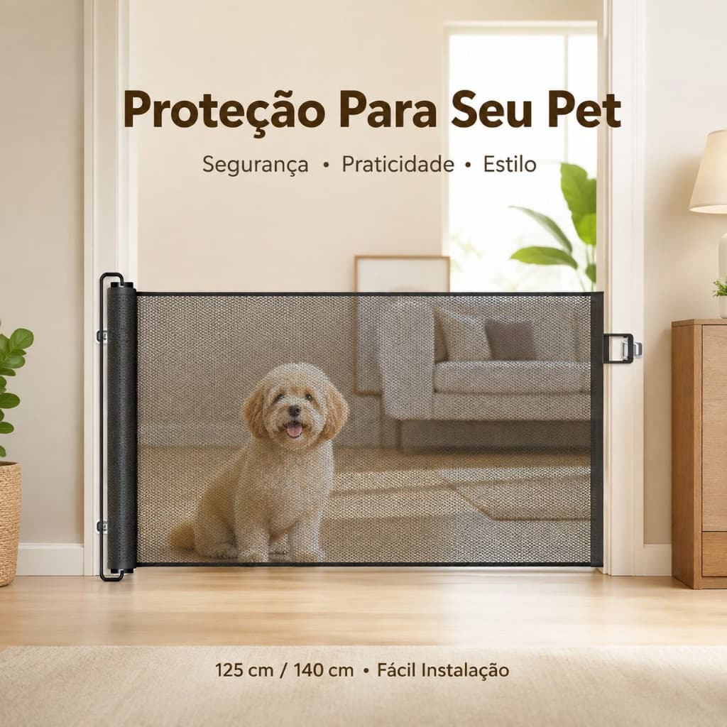Tela Pet Para Animais de Estimação Portão de Segurança 125cm ou 140cm Sem Furos Barreira Retrátil