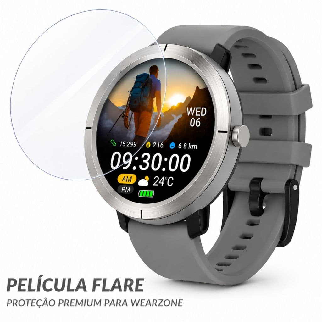 Película Para Smartwatch WEARZONE FLARE Redondo Antirrisco Proteção Premium para Wearzone Flare 35mm
