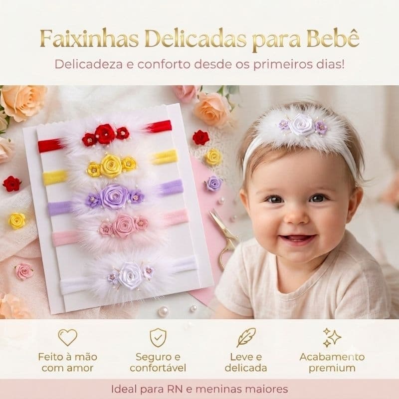 Laço de luxo na meia de ceda para bebê/Faixinha RN ate 1 ano/enxoval saída de maternidade batizado
