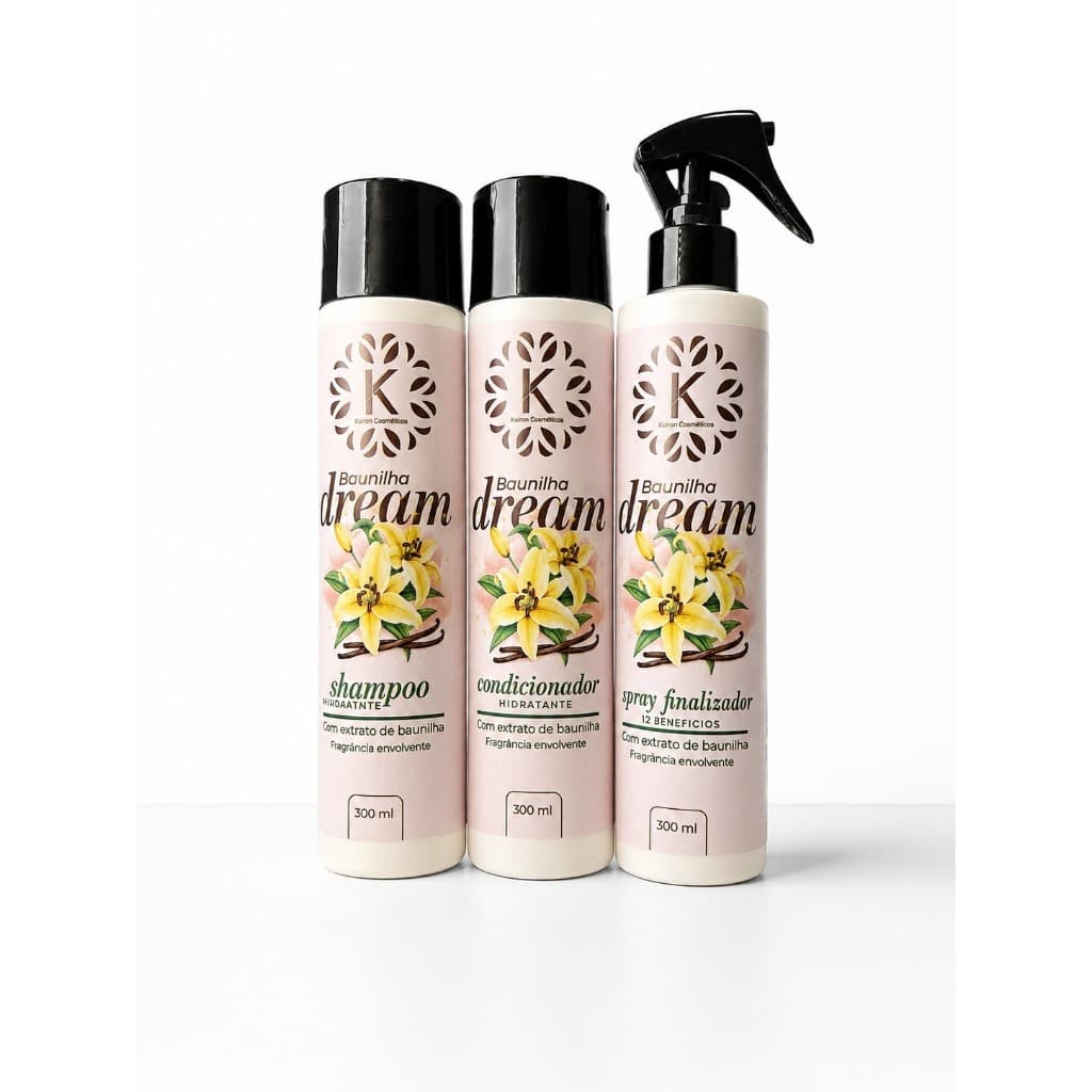Kit Baunilha Dream Kairon Cosmeticos Shampoo + Condicionador + Spray Finalizador 300ml Hidratacao, Brilho e Maciez