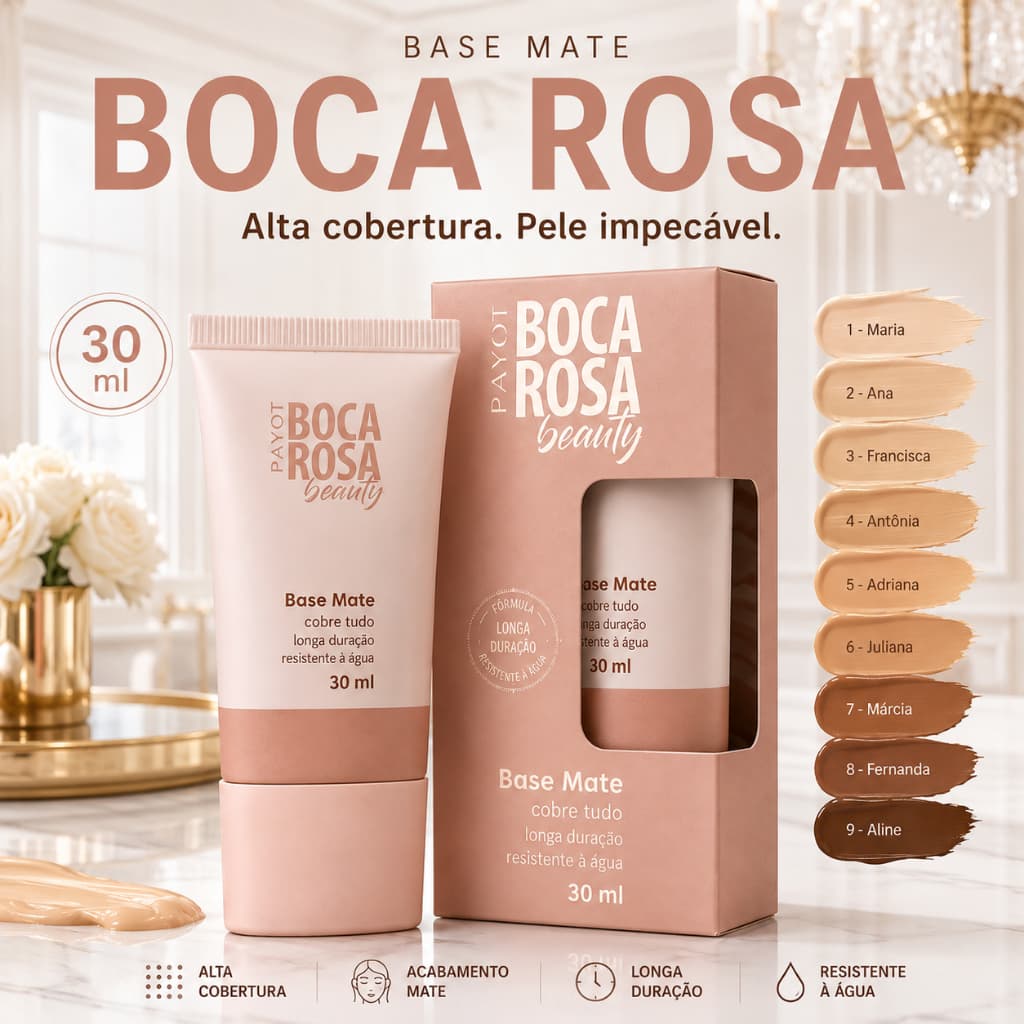 Base Mate Boca Rosa Beauty  Cobre Tudo Alta Cobertura 30ml