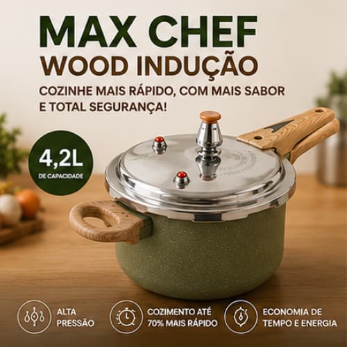 Panela de Pressão Indução 4,2L Fratelli Max Chef Wood Cerâmica Antiaderente Gás Elétrico Vitrocerâmico