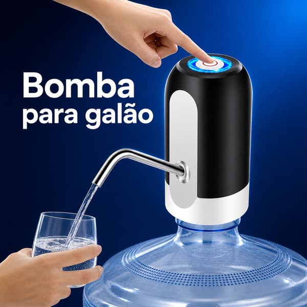 Bomba Elétrica Recarregável USB para Galão de Água com Encaixe Universal, Bico em Aço Inox e Acionamento com Um Toque