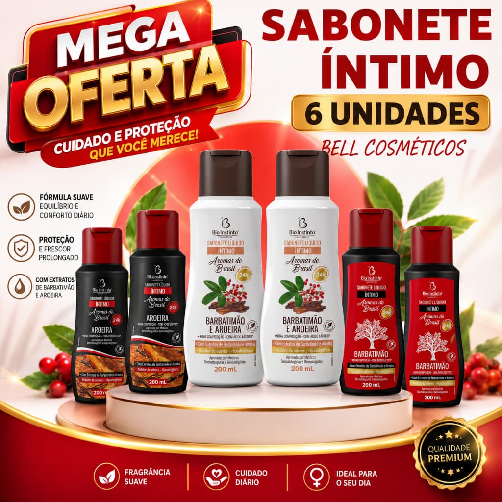 Kit 6 sabonete íntimo feminino liquido 200 ml Bio Instinto