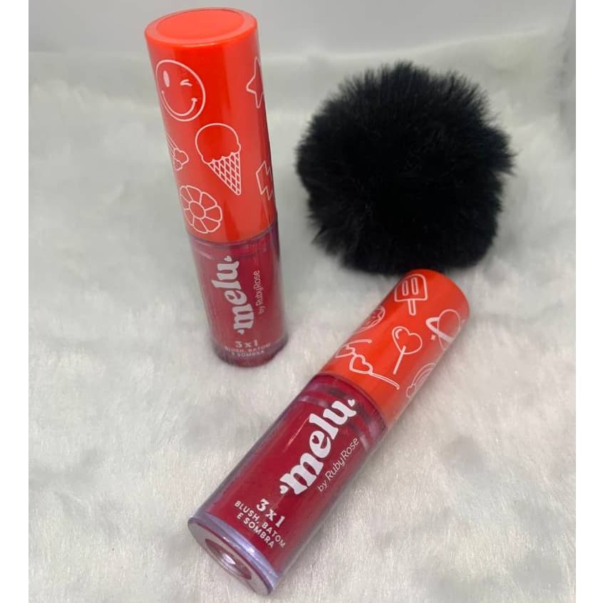 Blush, Batom e Sombra 3x1 Melu By Ruby Rose - Textura Suave e Alta Pigmentação 4,1ML