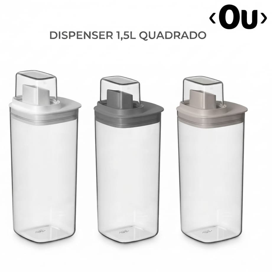 Dispenser 1,5L para Amaciante Alvejante Sabão em Pó Linha Flow OU Organização Elegância Design Moderno Quadrado