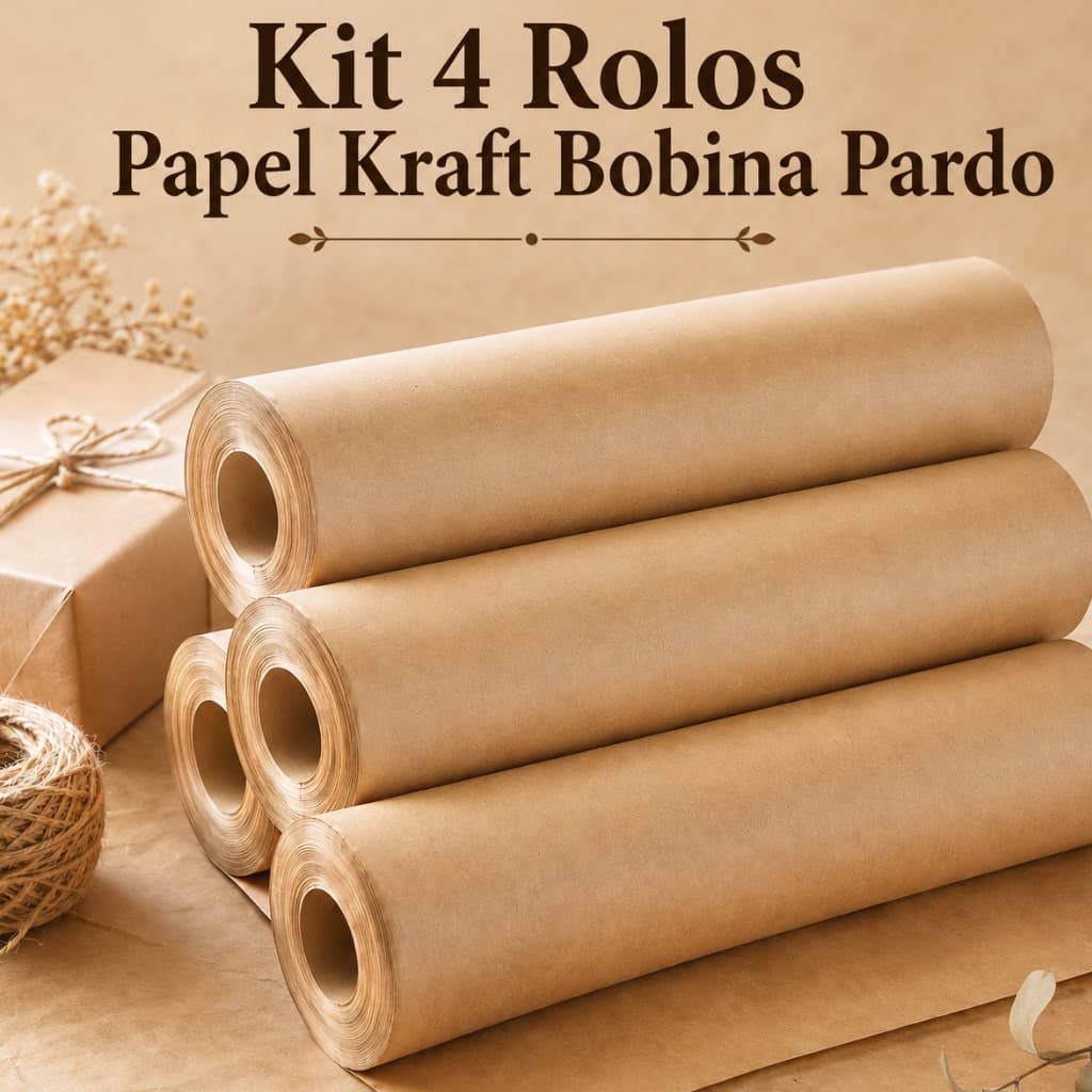 Kit 4 Rolos Papel Kraft Bobina Pardo 45cmx50 Metros Embalagem Caixa Artesanato Proteção Resistente