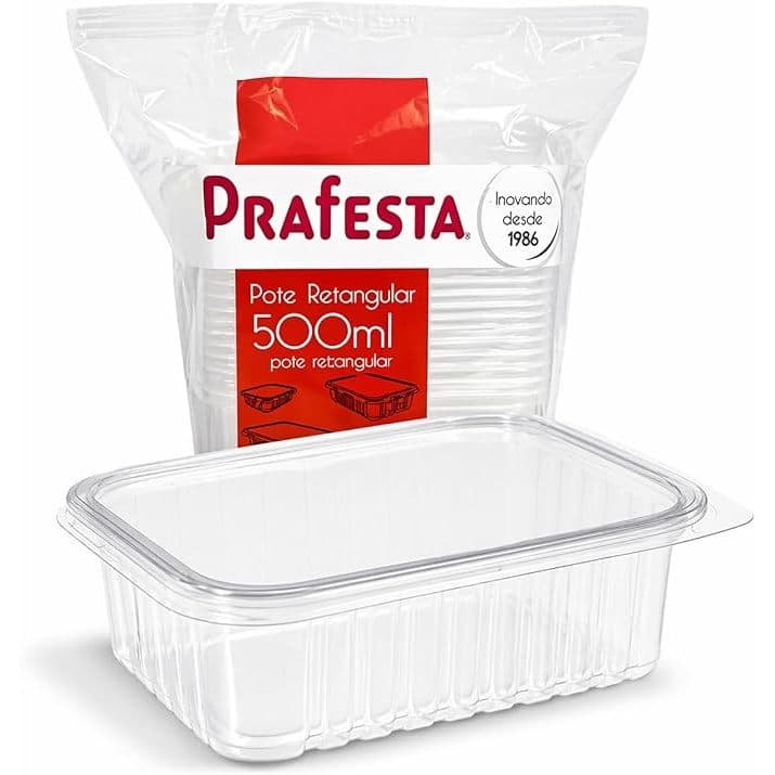 Marmita Retangular 500ml PraFesta com Tampa C/24 – Pote para Alimentos, Doces, Salgados e Refeições