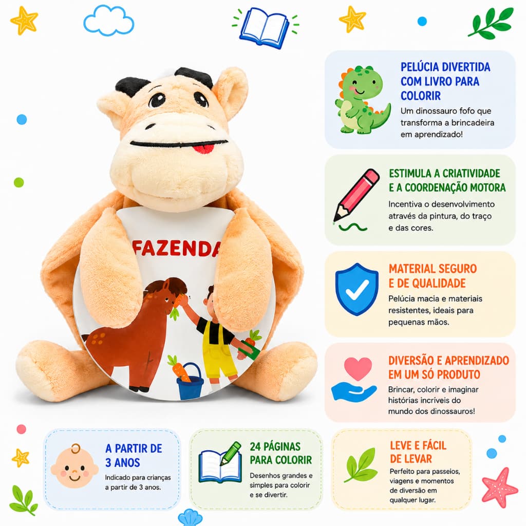 Livro Infantil Colorindo Com Pelúcia Fazenda |  Happy Books +3 Anos