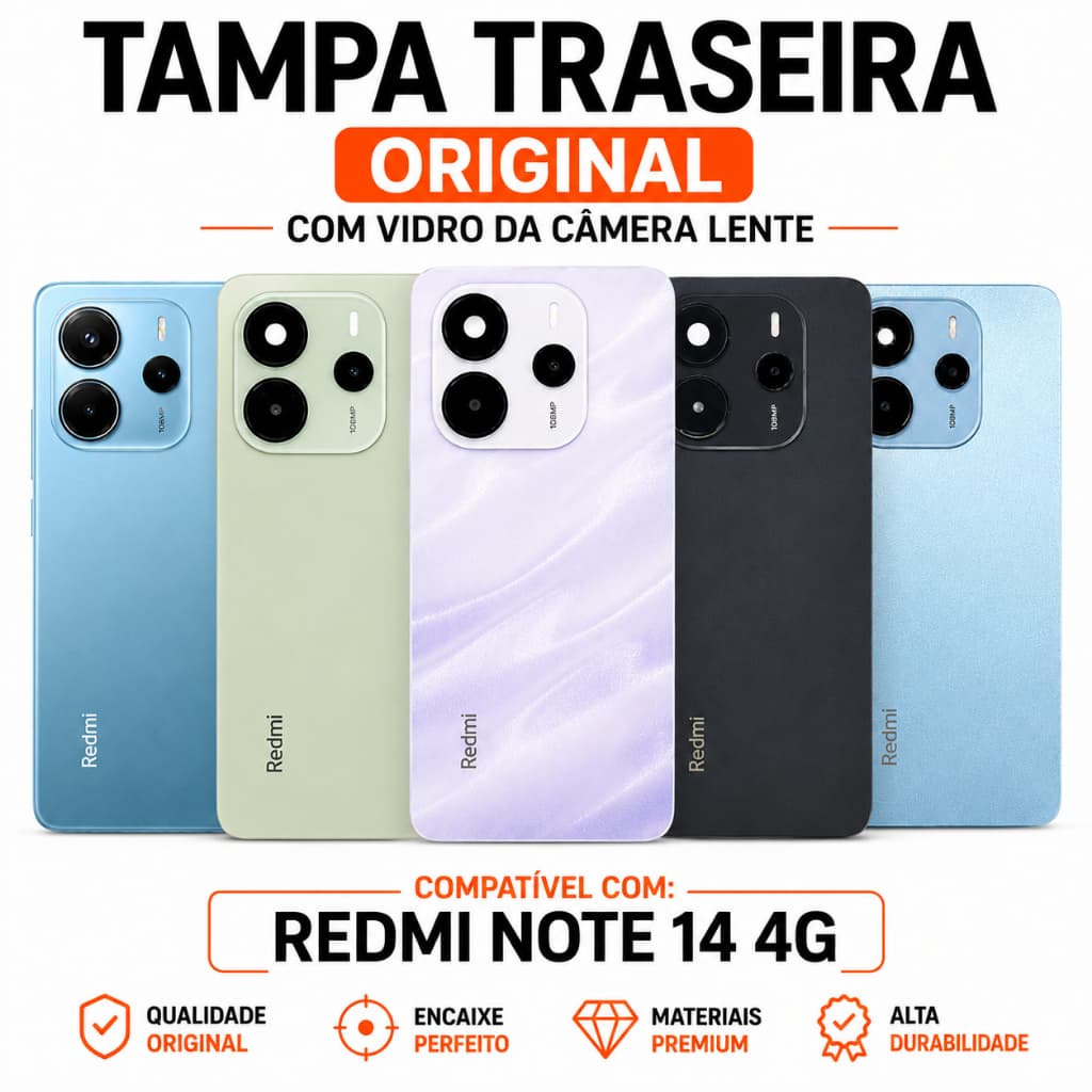 Tampa Redmi Note 14 4G Traseira Original Capa de Trás C/Vidro/Lente Câmera C/ Logo CE Alta Qualidade