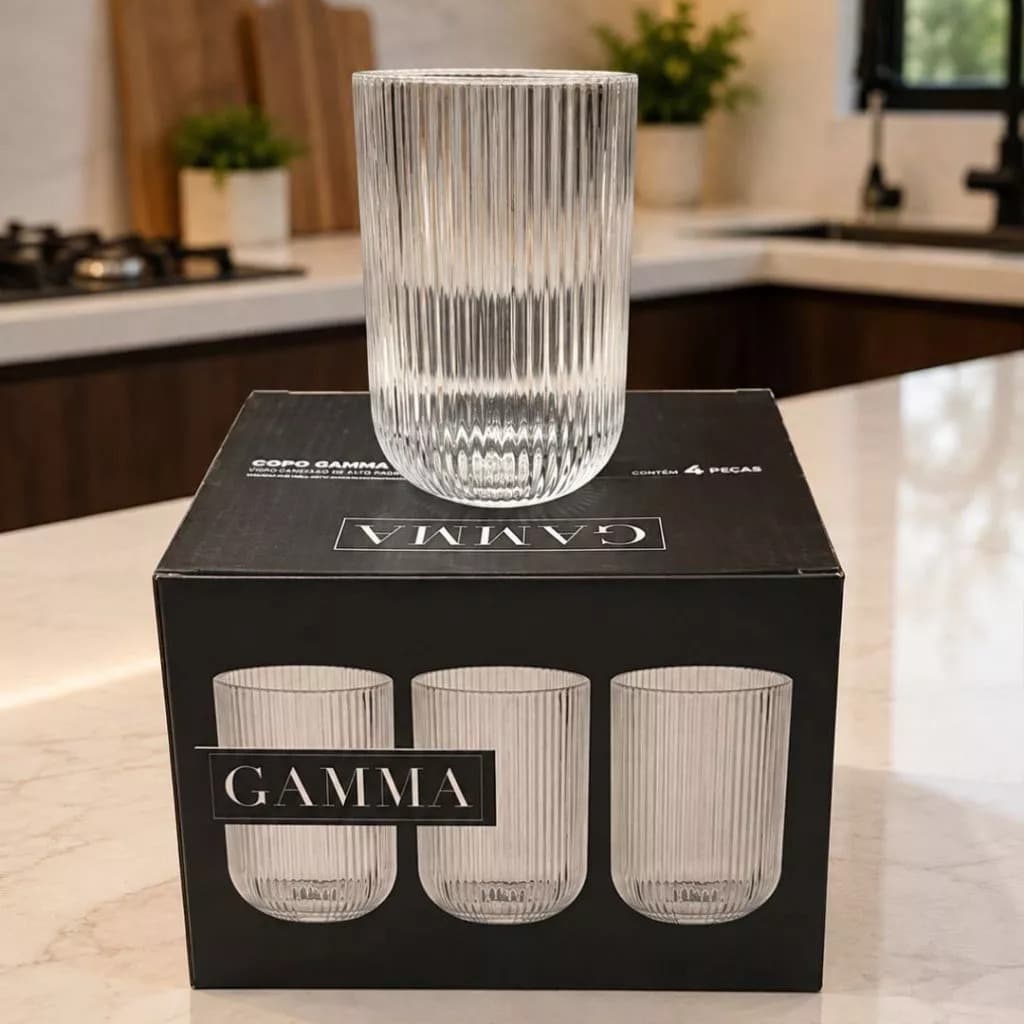 Jogo De Copos 4 Peças De Vidro Cameratta Canelado 450ml - Gamma