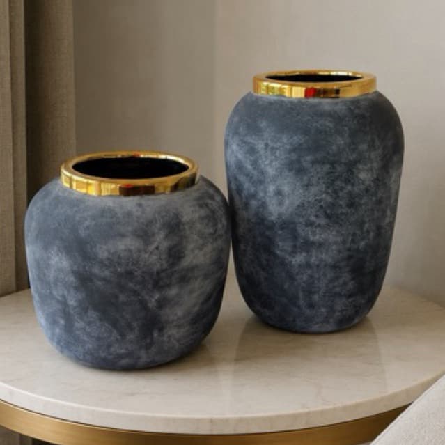 vaso marmorizado/vaso decorativo/vaso decoração/vaso cerâmica/vaso borda dourada
