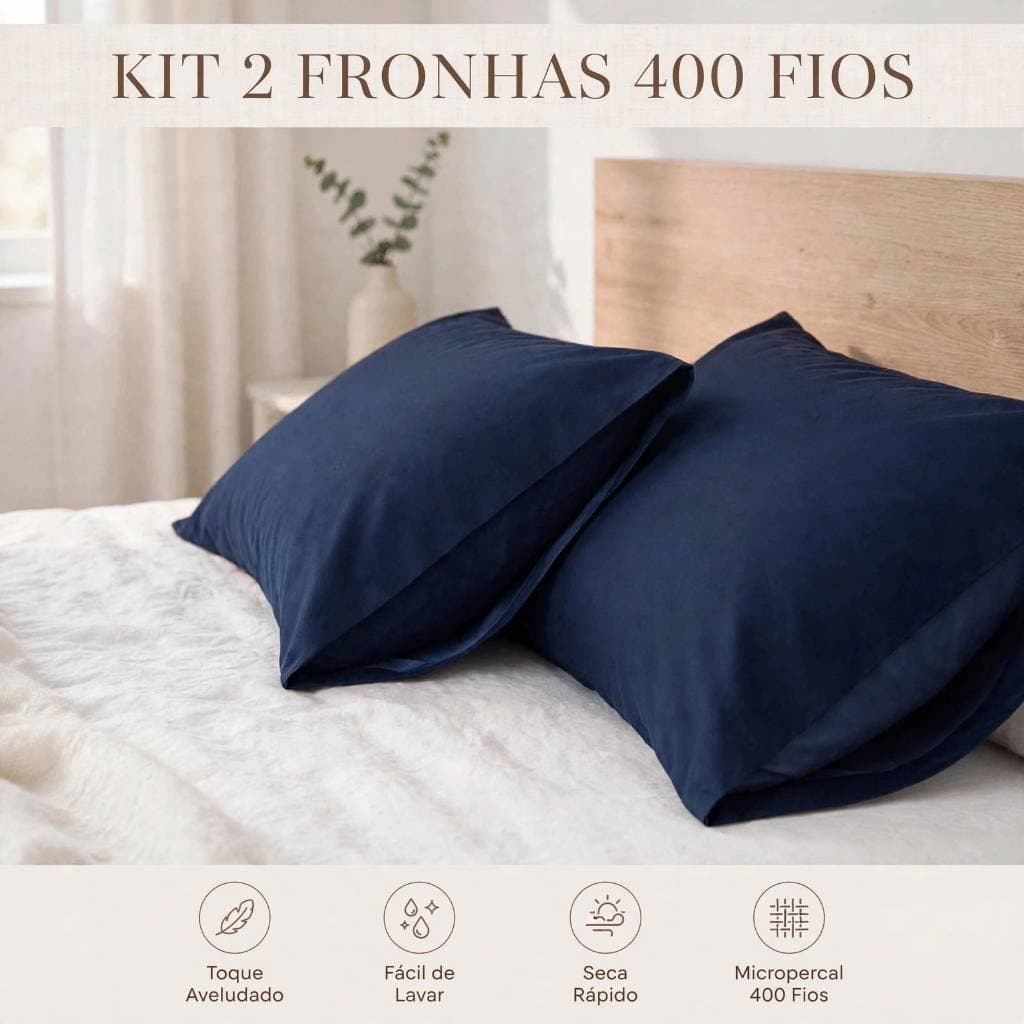 Kit 2 Fronhas Micropercal 400 Fios 50 x 70 cm Várias Cores Toque Aveludado Premium