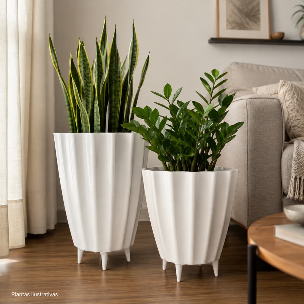 Kit 2 Vasos Plantas Decorativo Coluna Bojo Cacau Jardim Sala Moderno Resistente Jardim Polietileno