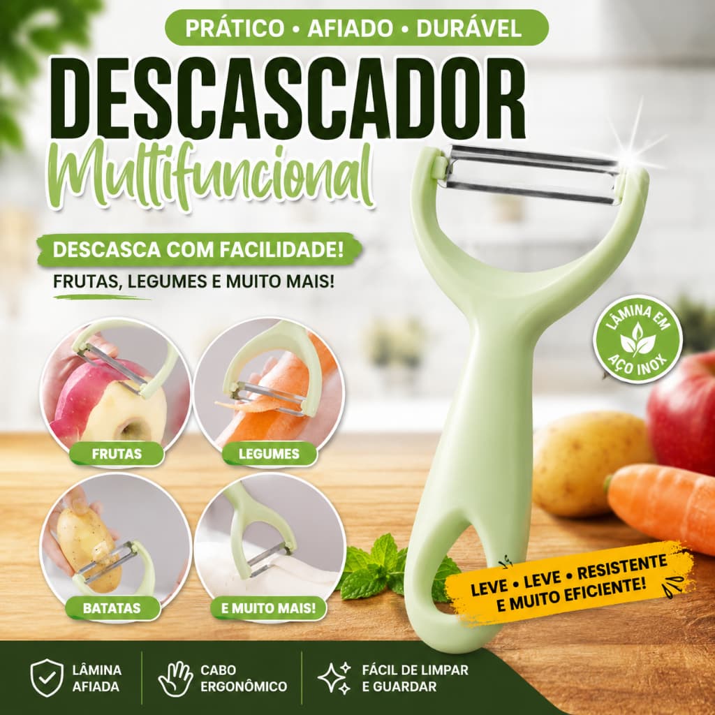 Descascador de Legumes e Frutas Inox Multifuncional para Batata Pepino Cozinha