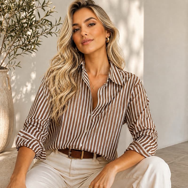 Camisa Social Feminina Listrada Crepe Premium | P ao GG - Blusa Elegante e Confortável FORMA PEQUENA