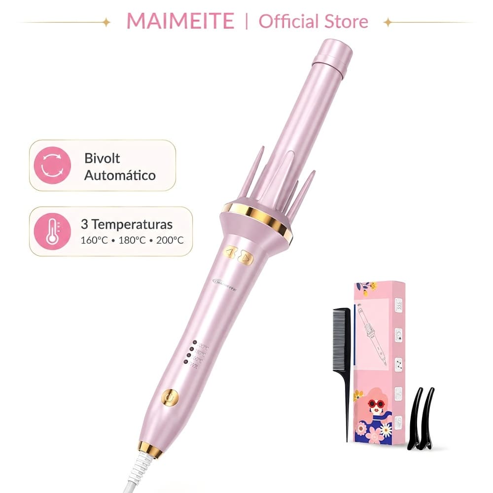 MAIMEITE Modelador de Cachos Automático Rotativo 25mm Bivolt Cerâmica 3 Temperaturas Aquecimento Rápido