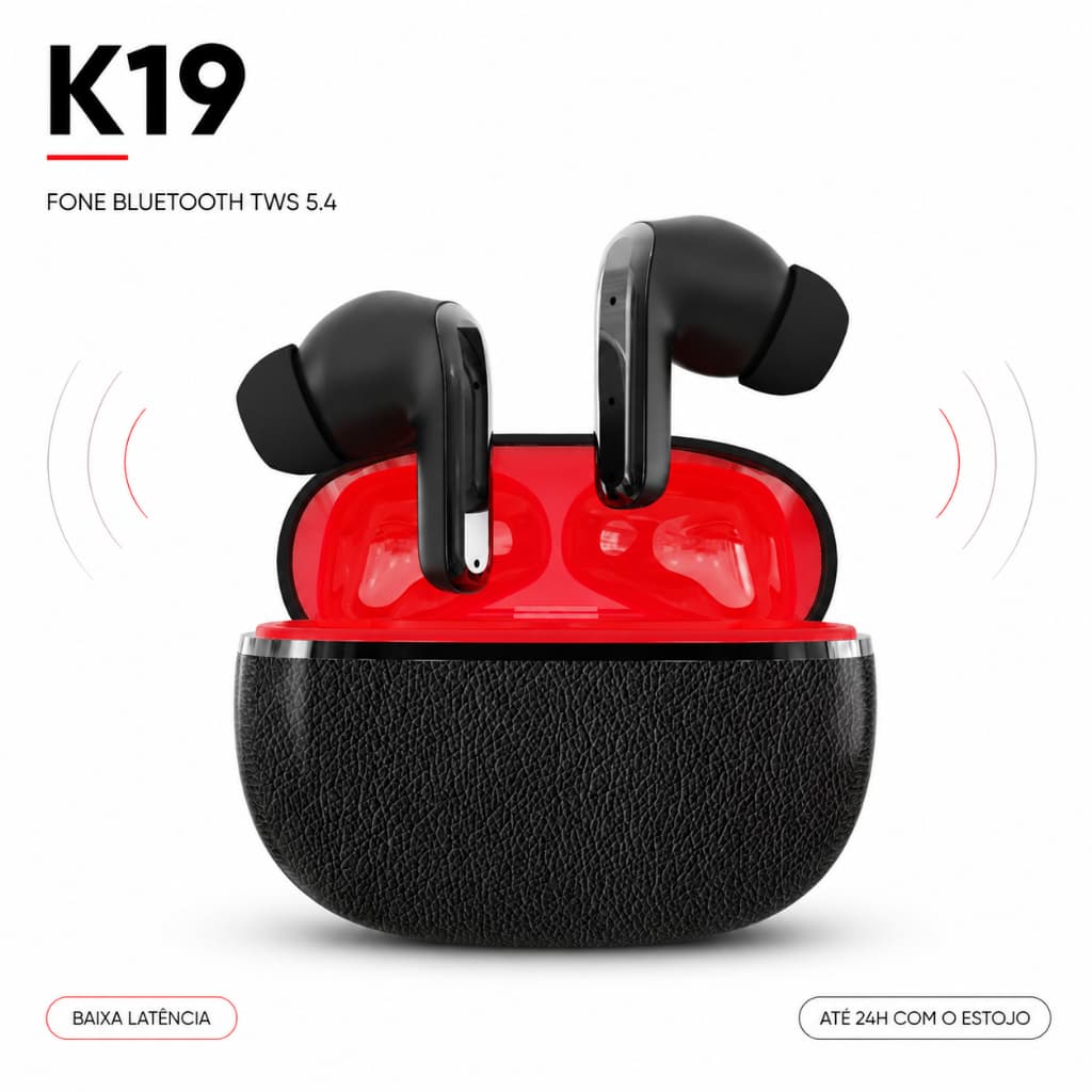 Fone de Ouvido Bluetooth 5.4 K19 TWS Gamer Sem Fio Baixa Latência Até 24 Horas com Estojo de Carga