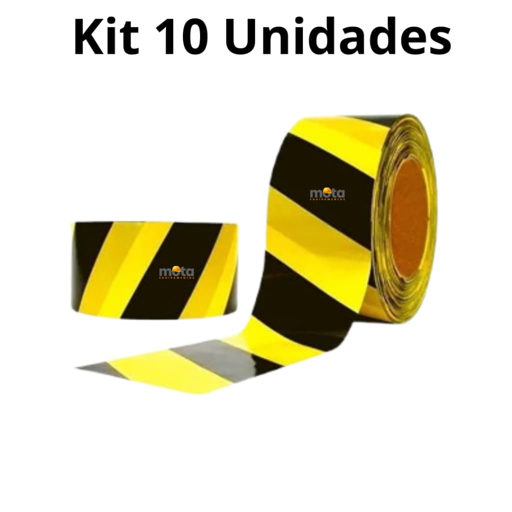 Kit Fitas Zebrada Sinalização Amarela E Preta 100M x 45mm Isolamento Demarcação