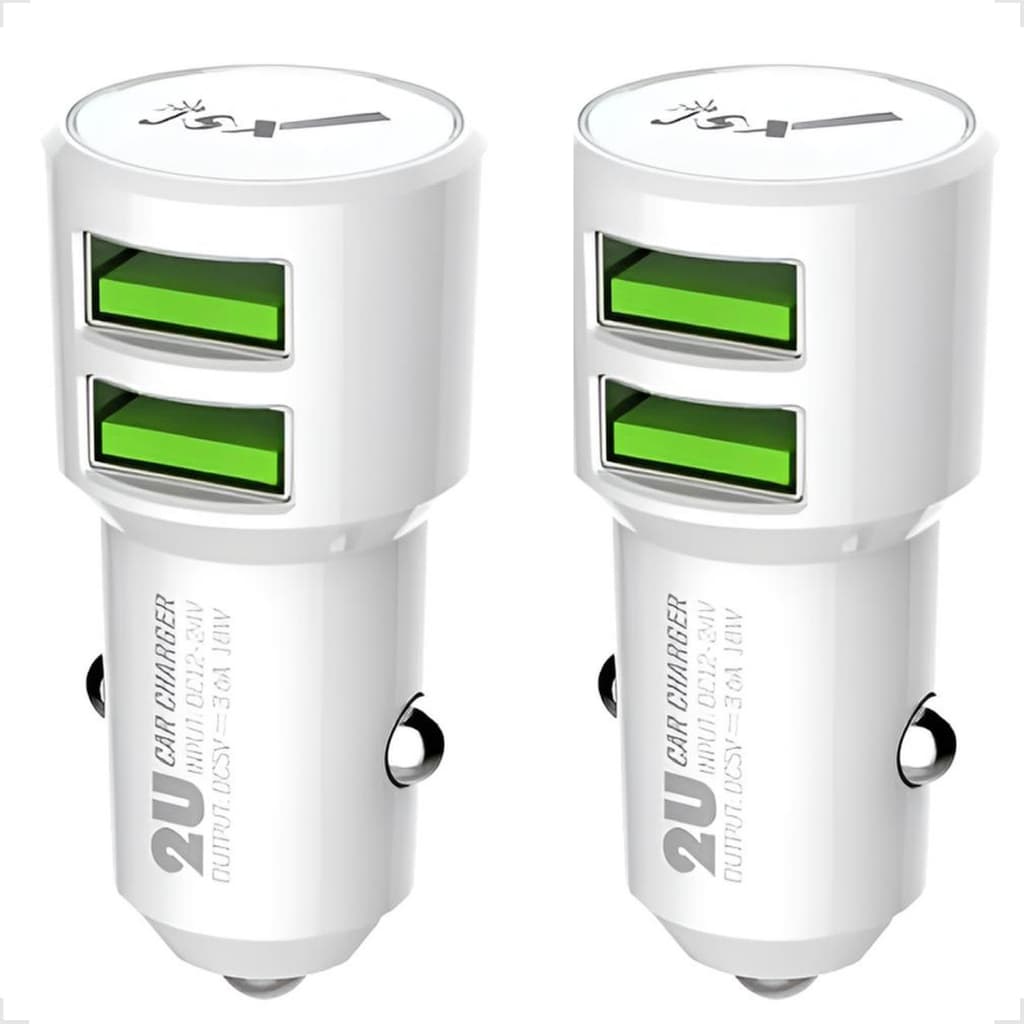 kit Com 2 Carregador Veicular Carro Dupla Porta Usb 2.1 Ultra Rápido 18w 2 Usb 3.6a Celular C-309
