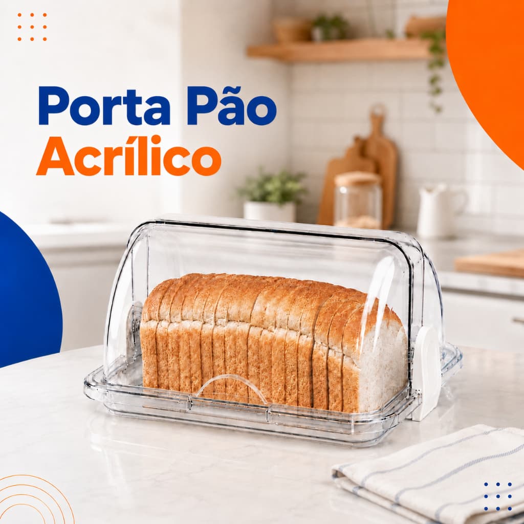 Porta Pão Francês Acrílico Transparente Cristal Fumê Rocambole Organizador Retangular Proteção