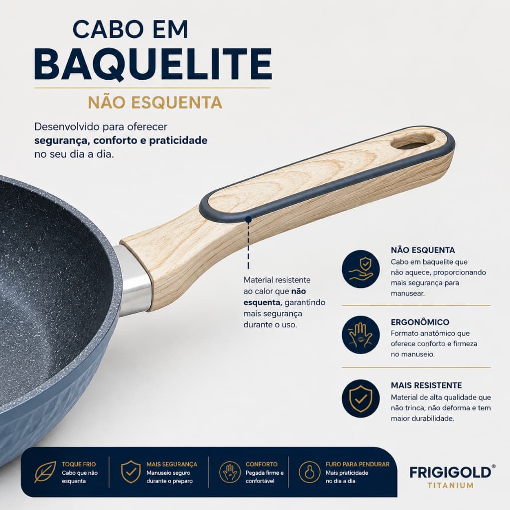 Frigideira Cerâmica 28cm Frigigold Antiaderente Cabo Baquelite Não Esquenta Sem Óleo Fácil Limpeza Revestimento Cerâmico