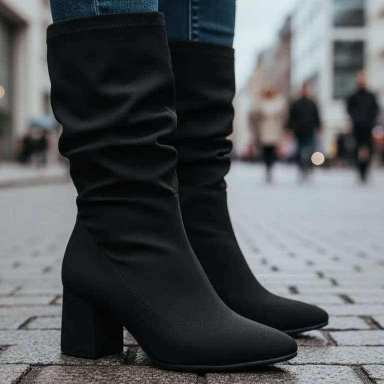 Bota Beira Rio Cano Médio Enrugada Zíper Inverno Frio Mulher  9076.112