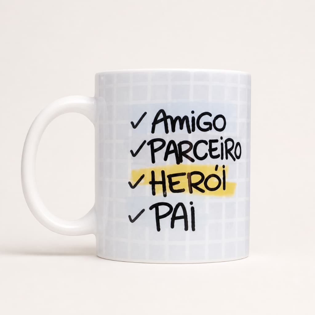 Caneca Dia dos Pais 325ml Porcelana Presente para Pai com Frases