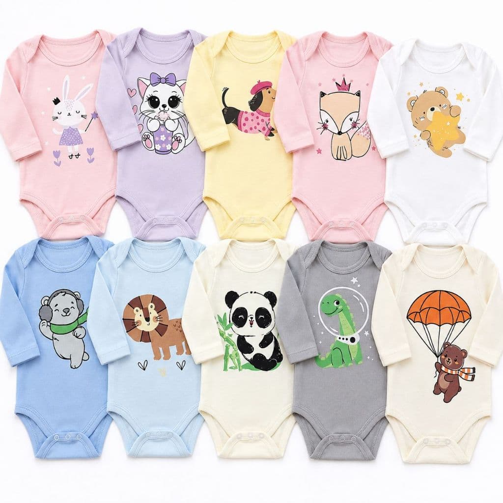 KIT 5 Bodys estampados Bebê menina ou menino Canelado  - Serafina