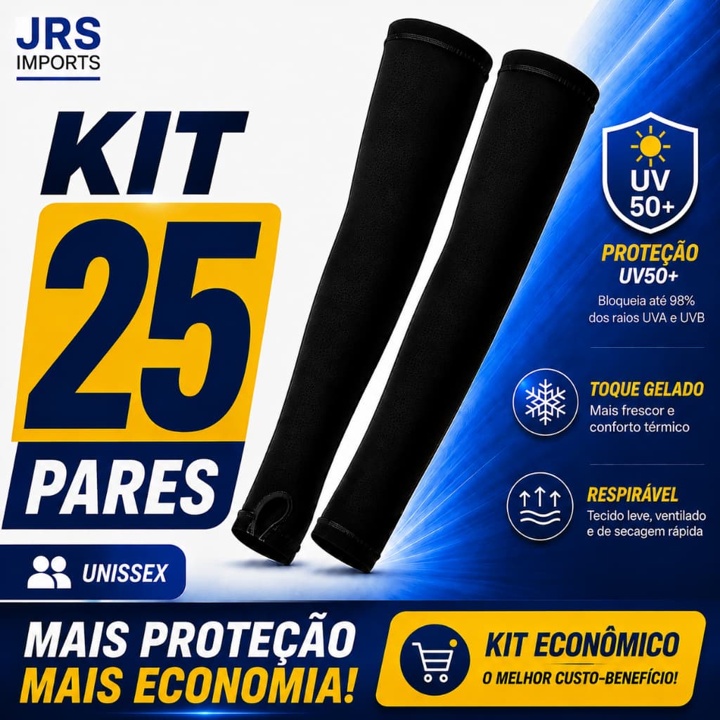 Kit 25 Pares Manguito UV50+ Proteção Solar Unissex Toque Gelado Respirável Corrida Moto Bike Pesca Trilha Proteção Total