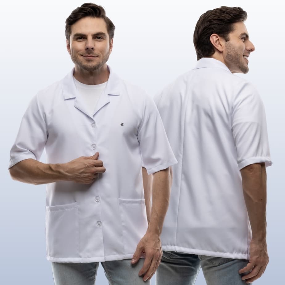 Jaleco Masculino 3/4 Branco Manga Curta Gola Esporte | Médico e Enfermagem