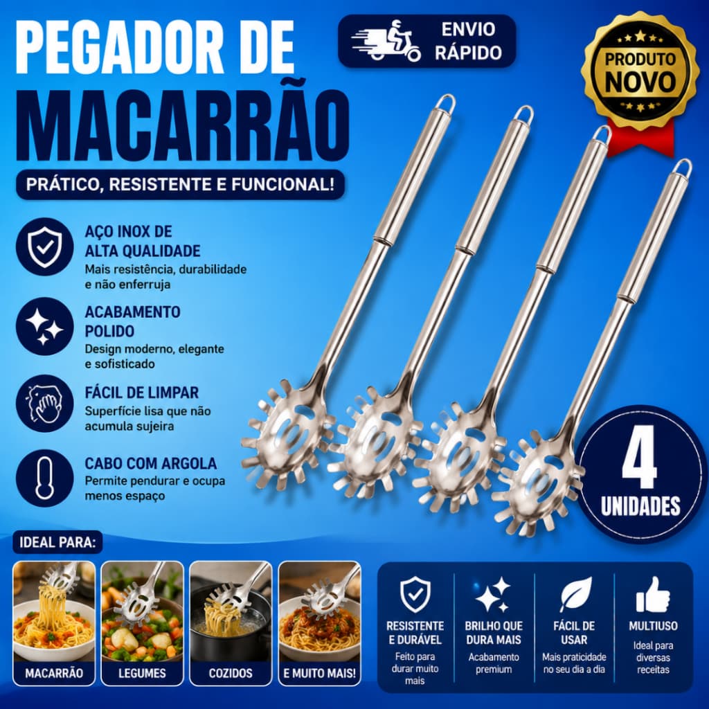 Conj 4 e 2 Pegador de Massa de Inox para Massas Qualidade para uso Profissional  Domestico