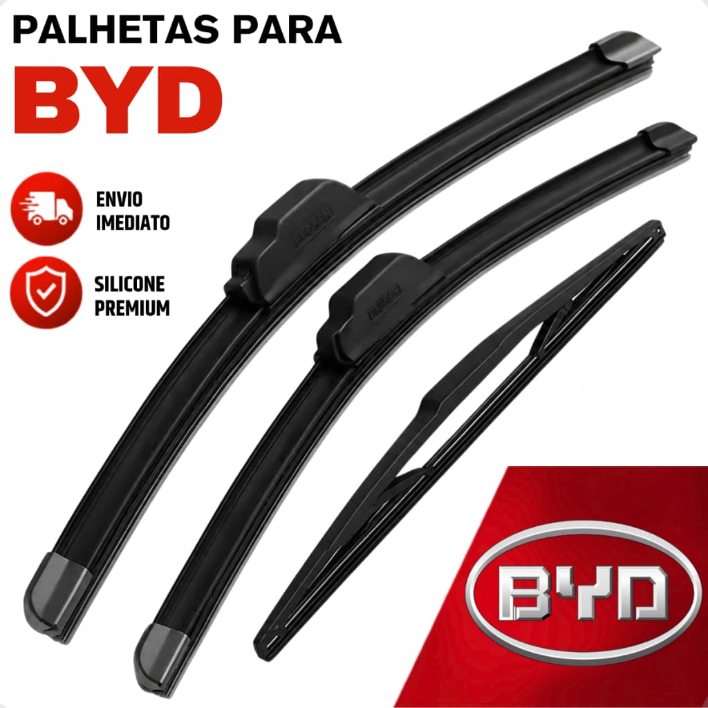 Jogo Palhetas Limpador de Parabrisa Dianteiro Traseiro Silicone Byd Dolphin Song Plus Yuan Plus