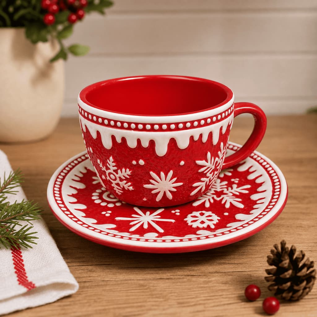 Xícara Com Pires Porcelana Natalina Luxo Café Chá Decoração Mesa Posta Presente Criativo Premium