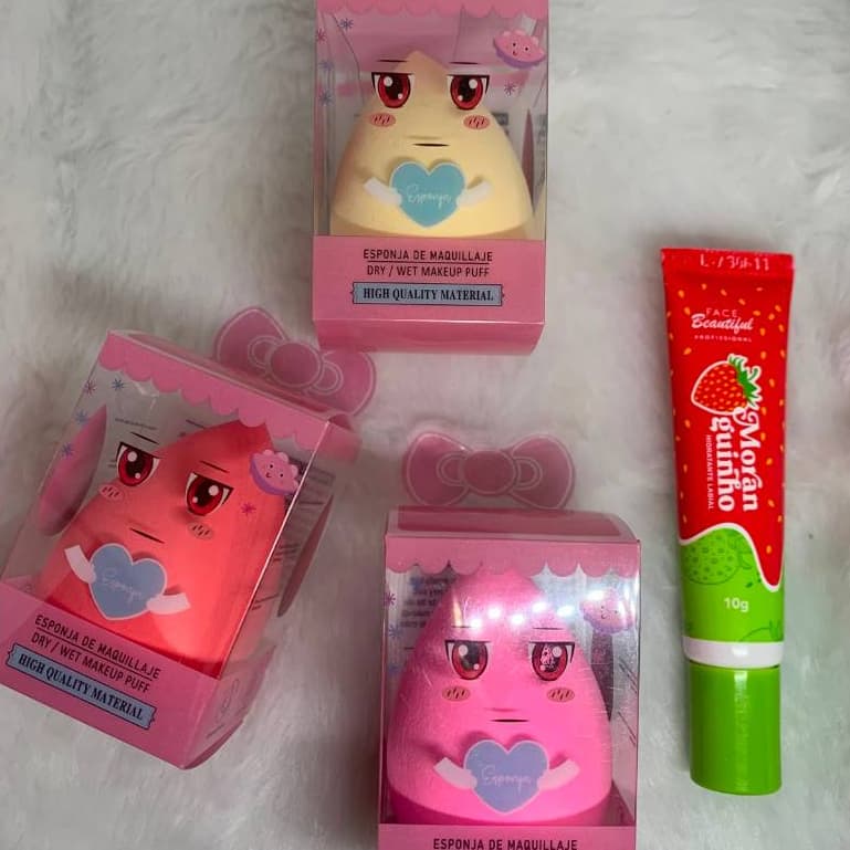 Kit Hidratante Labial Moranguinho + Esponja de Gota para Maquiagem - Kit - Quarteto