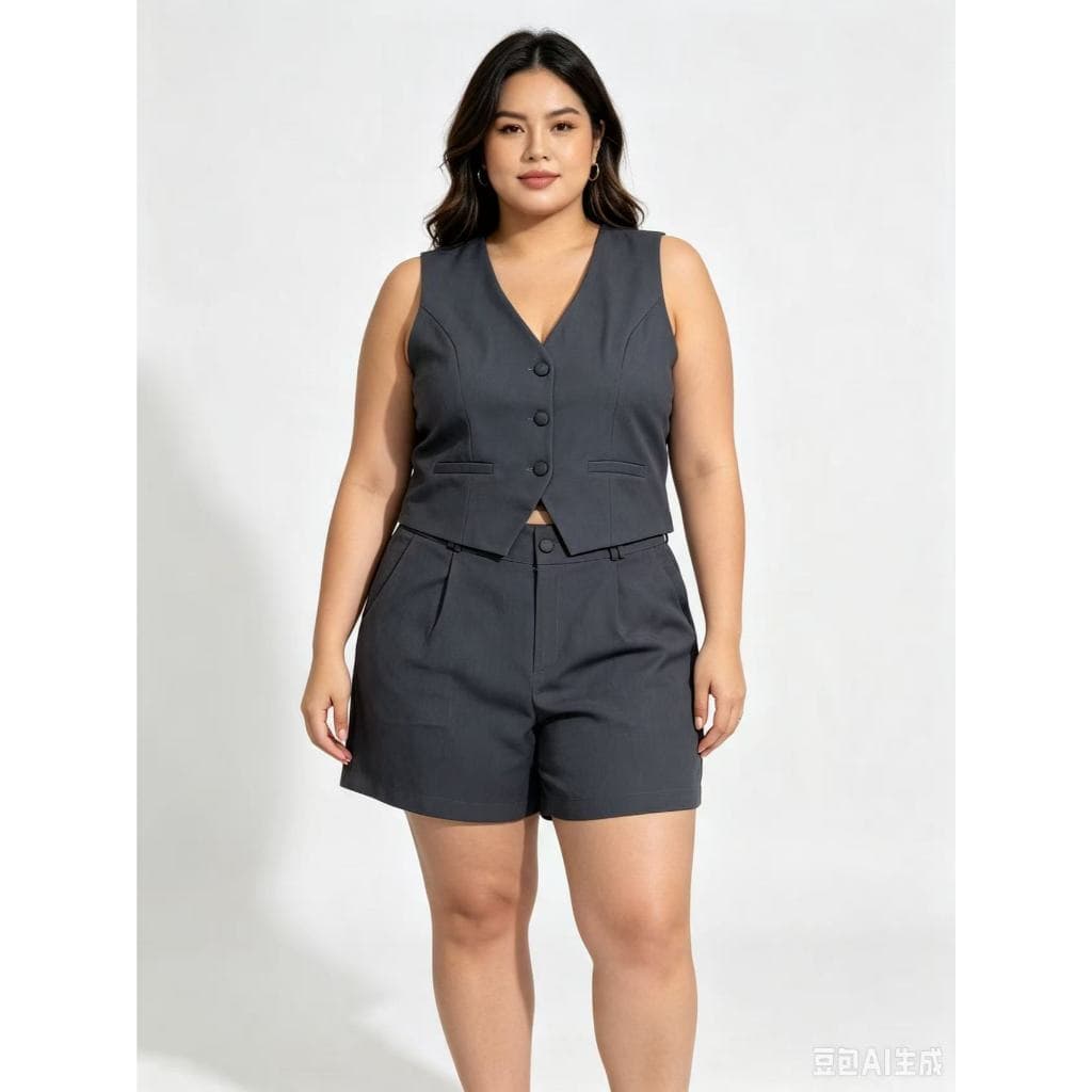 Conjunto feminino plus size com regata e shorts, confeccionado em tecido Marrante 2051.linlin