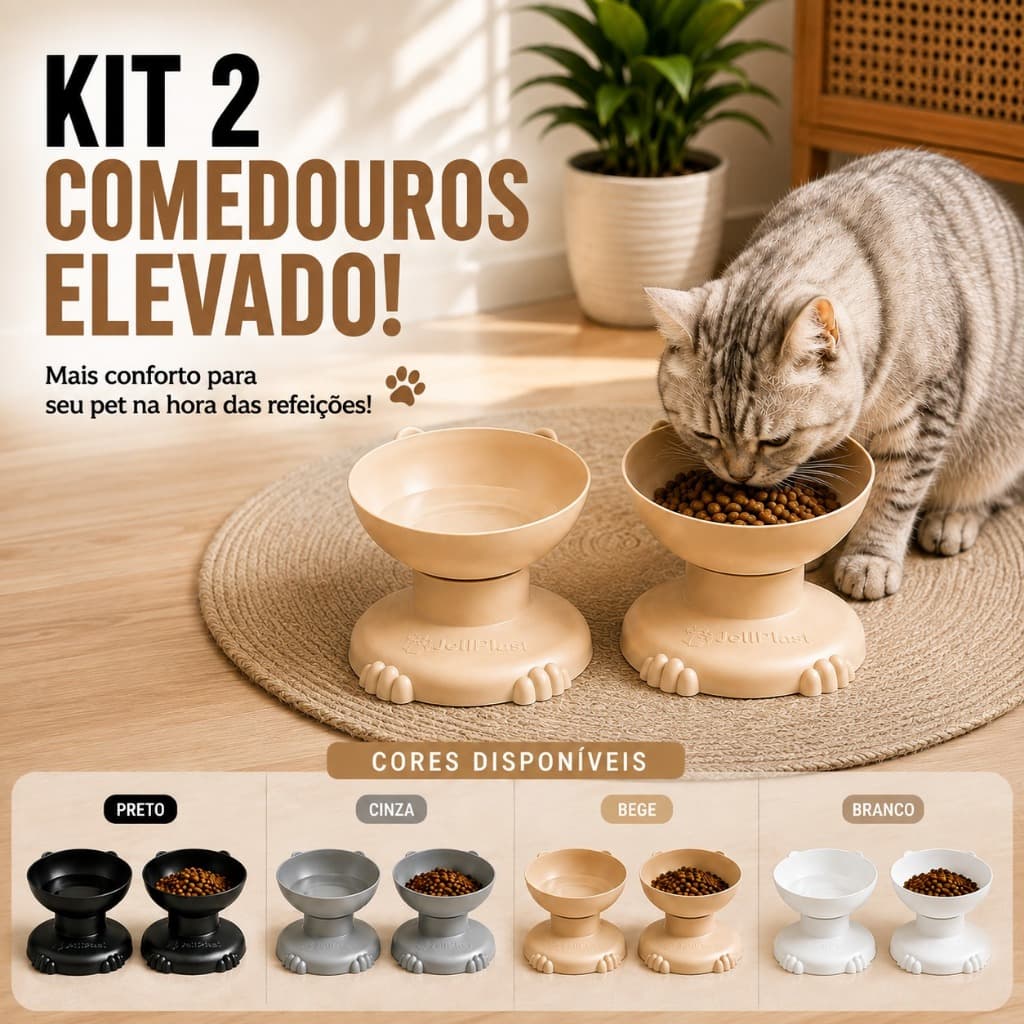 Kit 2 Comedouros Elevados Tigelas Duplas para Gatos e Cães Pequenos Comedouro Bebedouro Pet 200ml