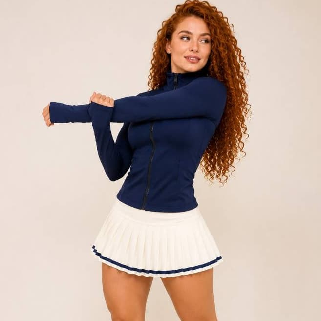 Jaqueta Slim Fitness Feminina Com Zíper E Passa Dedo Casaco Treino Academia Conforto