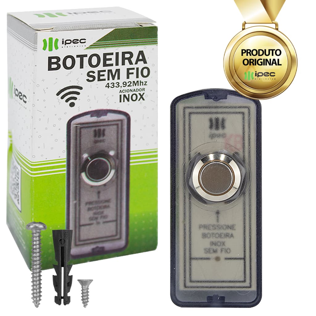 Botoeira Sem Fio 433 Mhz Botão Acionador Inox Ipec Fumê