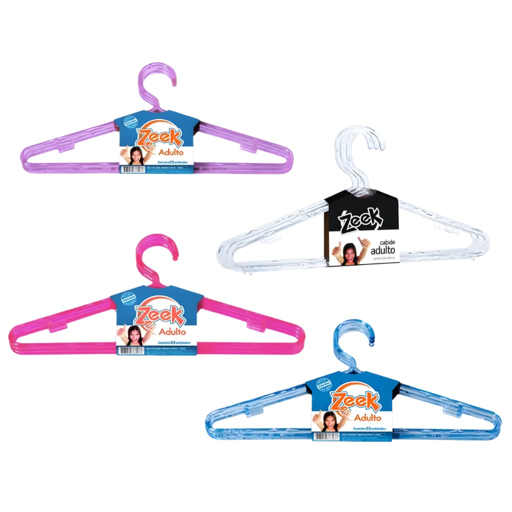 Kit Cabide Premium Acrílico 40cm Calça Saia Organizador Guarda-Roupa Cabideiro Cores Zeek