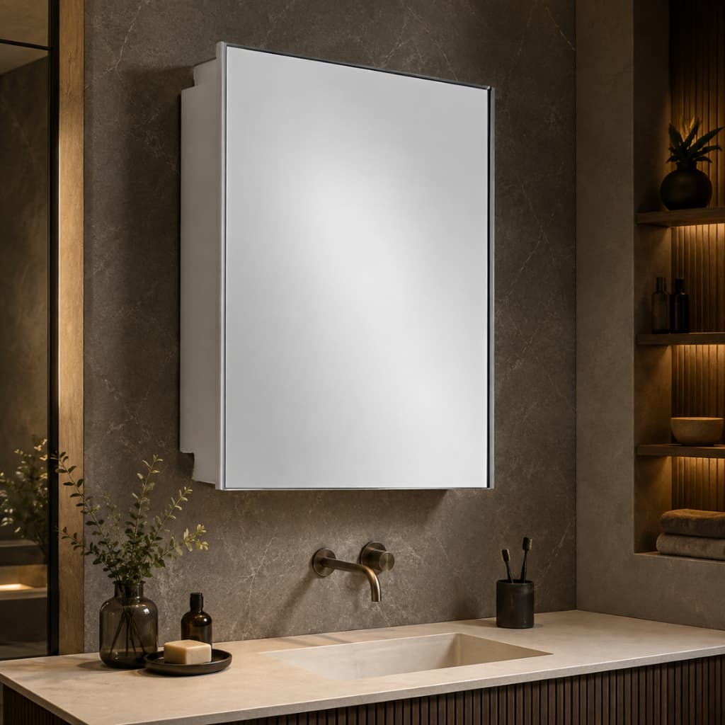 Armário Banheiro Com Espelho Astra A43 Branco Embutir Sobrepor 44x35cm Organizador