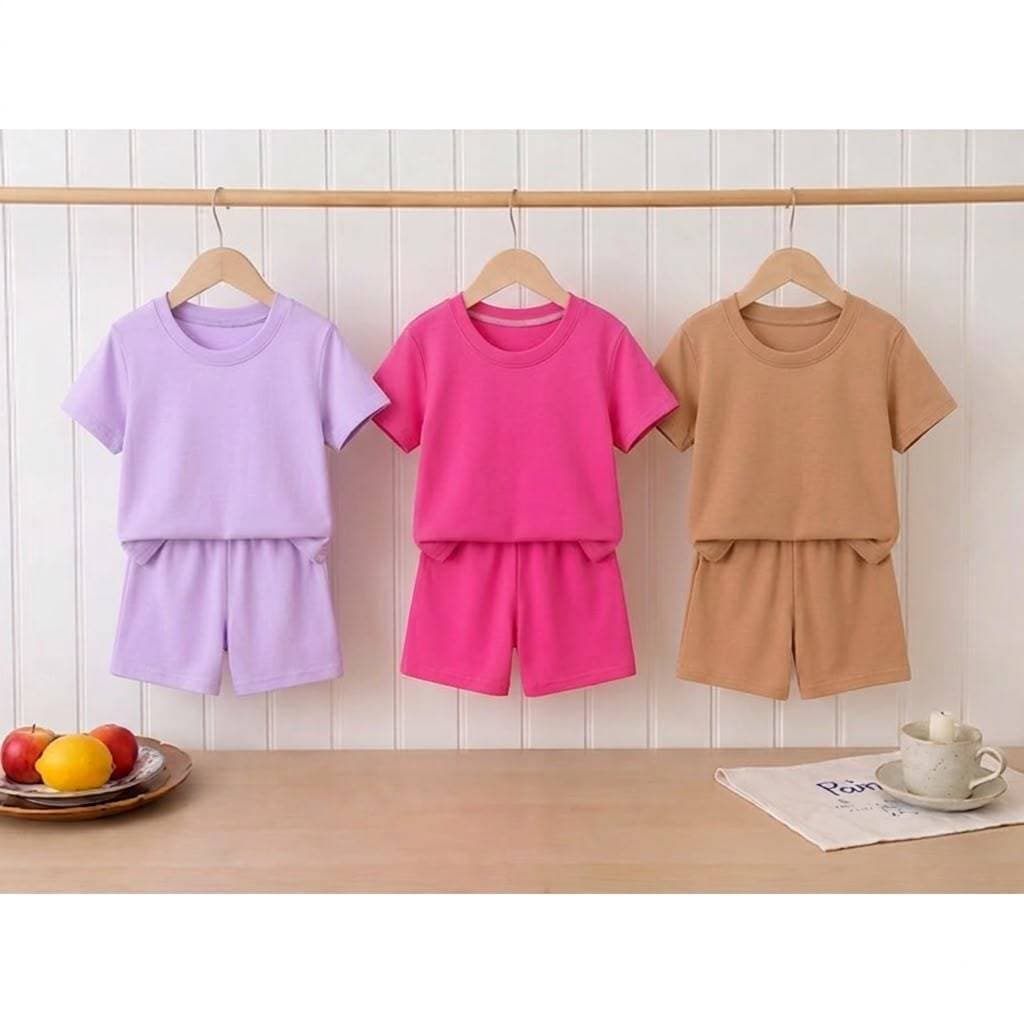 conjunto infantil kit 6 peças short e camiseta menina básica liso