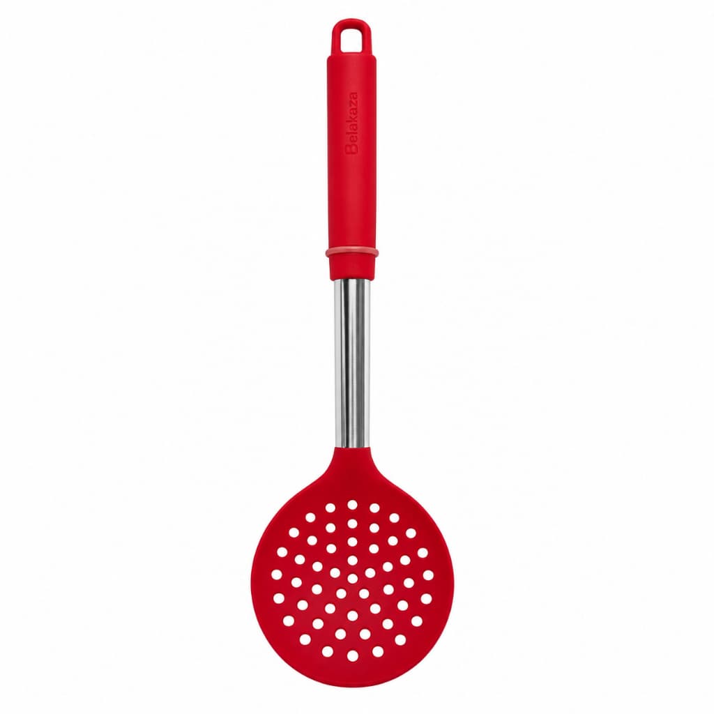 Escumadeira de Silicone Vermelha com Cabo em Inox 34 cm Belakaza
