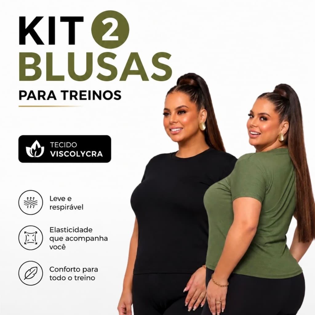 Kit 2 Blusas  Feminina Viscolycra  Camista Fitness Plus Size Feminina Blusa Elegante Casual  GG ao G3 .