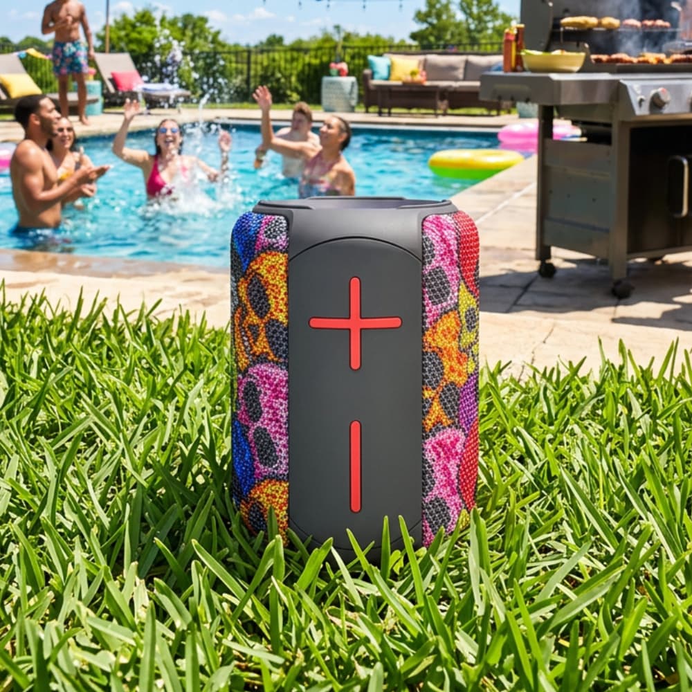 Caixa De Som Bluetooth Kapbom KA-8778 À Prova D'Água IPX5 LED RGB TWS X-Bass Estampa Caveira