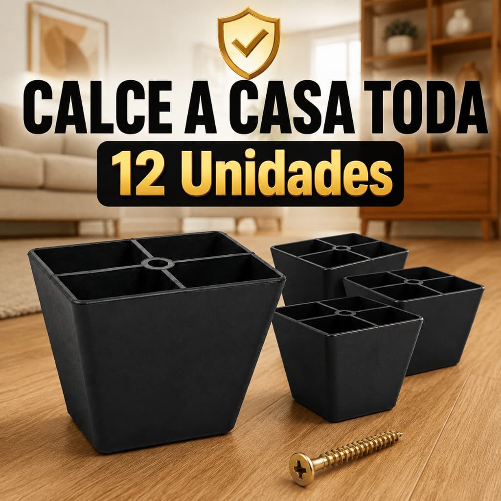 Kit Pé Pirâmide 6cm Preto Sofá Cama Box Rack Puff Poltrona Aparador Reforçado PU 12 Unidades