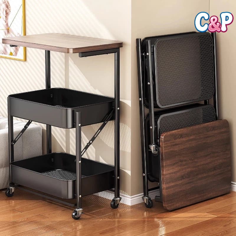 Carrinho dobrável com rodinhas para lanches e organizacao de quarto pratico como mesa auxiliar para sofa e cama versatil