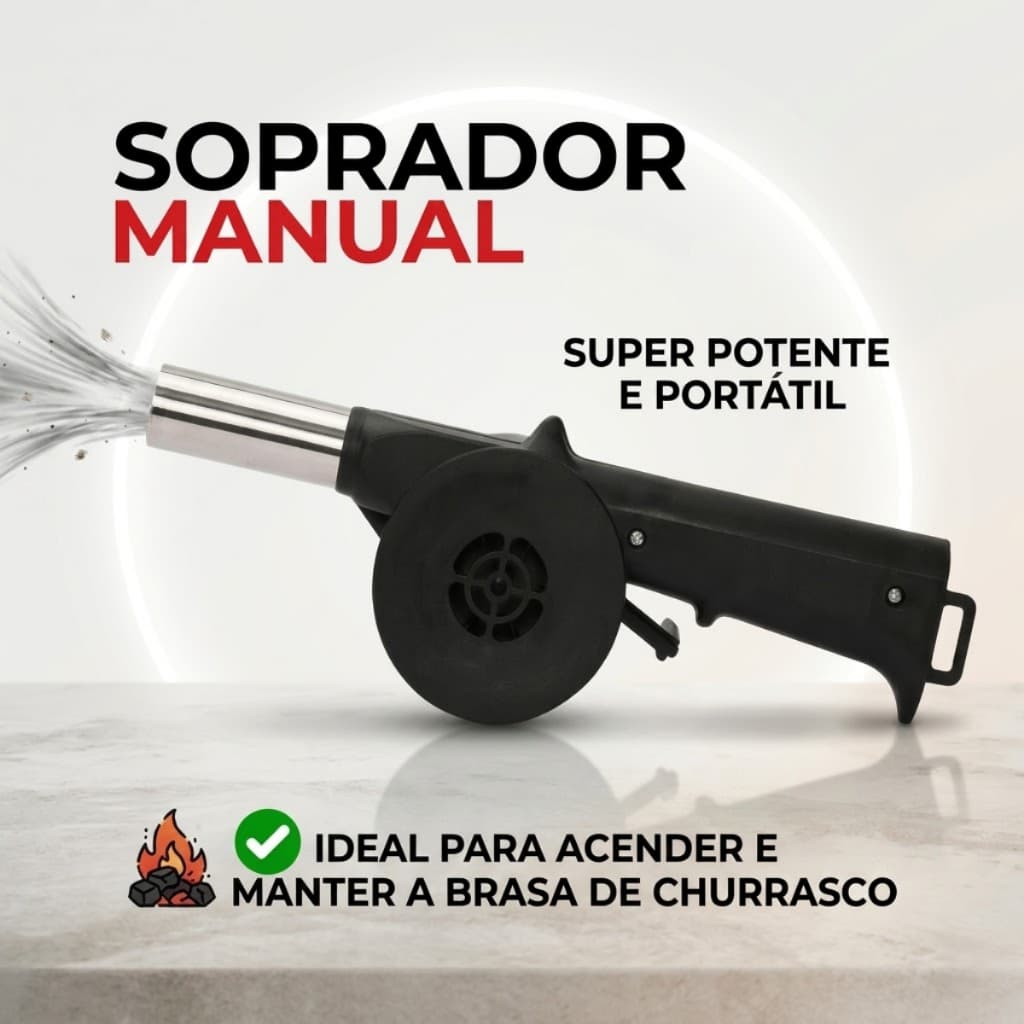 Soprador Manual para Churrasqueira Acendedor de Carvão com Manivela Sem Pilha